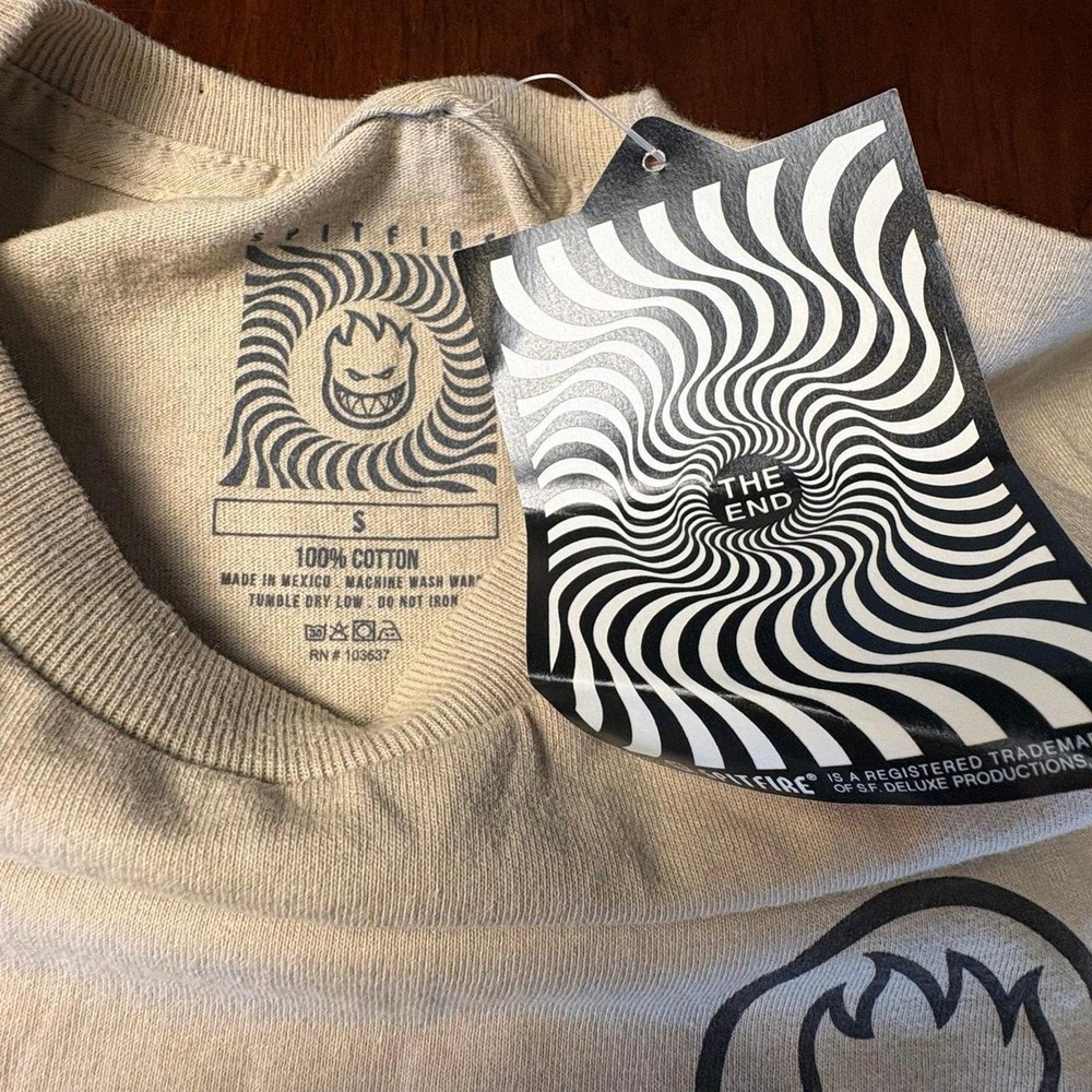 Spitfire Wheels The End Spiral Graphic T Shirt Natural Beige Size S Skate - Picture 5 of 5